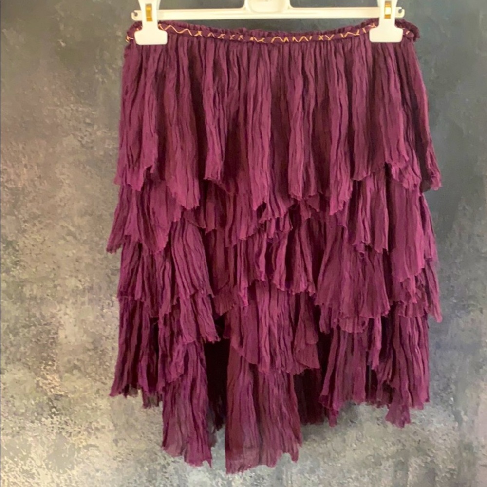 Alberta Ferretti Purple silk tiered ruffle skirt